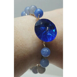 Wire Wrapped Blue Fire Agate Bead Bangle Bracelet
